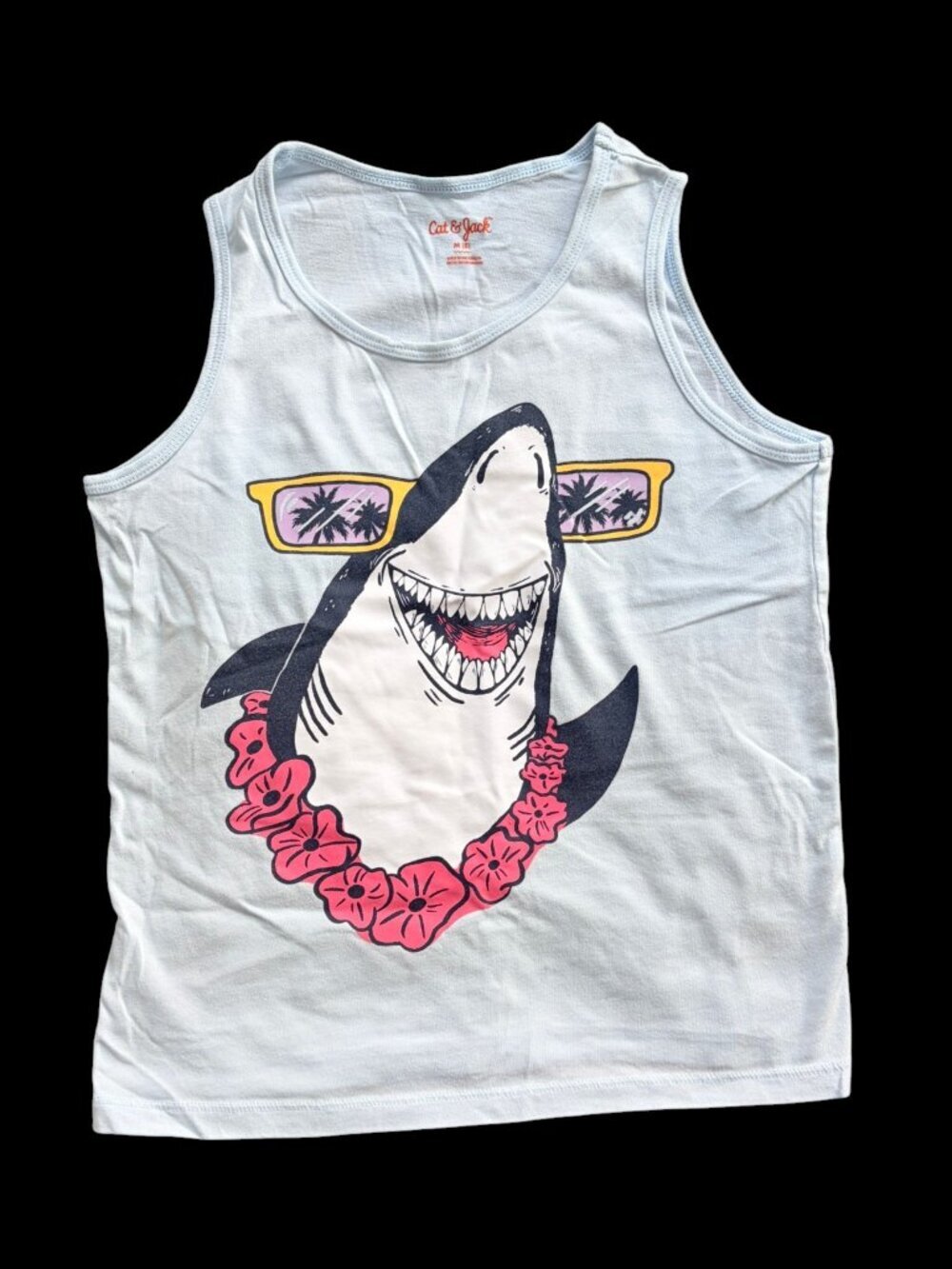 Cat & Jack Boy/Girl Shark Tank Top Size Medium 8 Light Blue Graphic Sleeveless - Picture 3 of 8